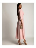 Maxi dress with an asymmetrical neckline, powder pink AZR241089